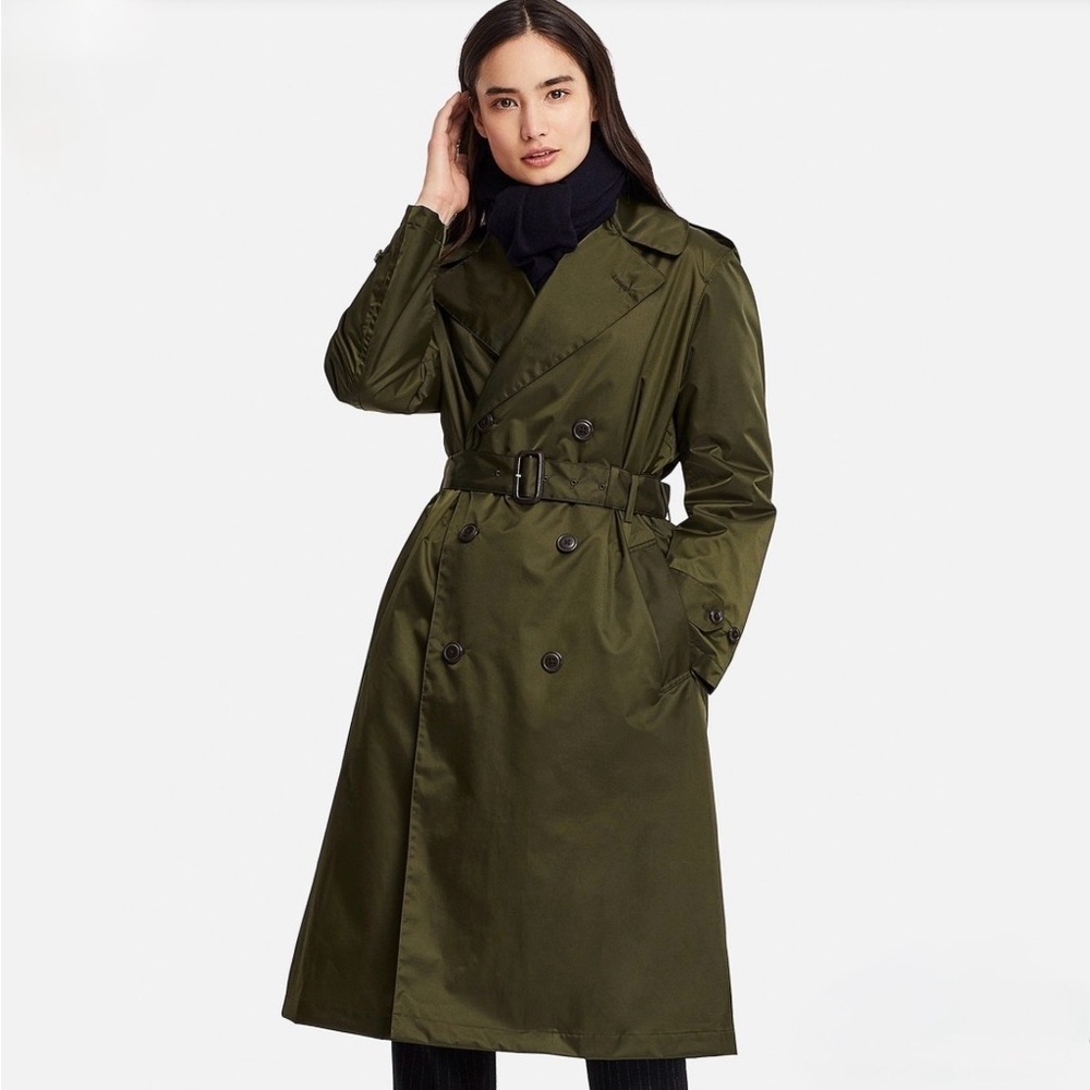 Uniqlo Olive Green Double-Breasted Trench Coat